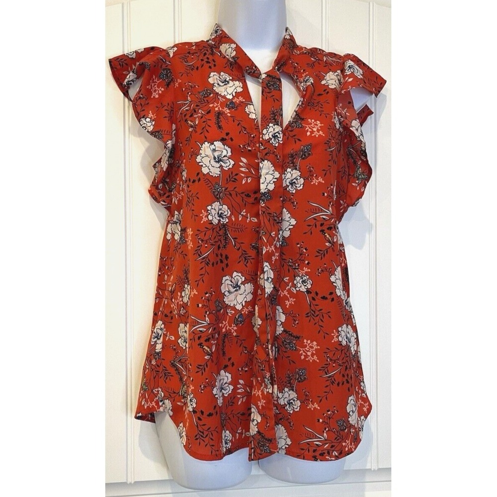 Abercrombie & Fitch Womens XS Orang Floral Short Sleeve Blouse Lightweight Top